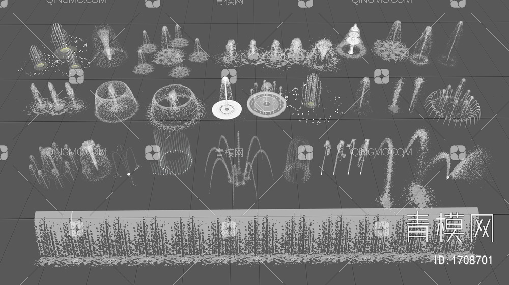 流水 水幕 喷泉 水柱 水花 水景 水滴 叠水SU模型下载【ID:1708701】