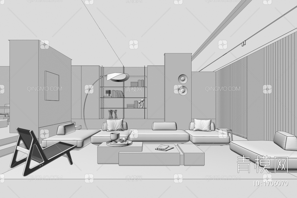 客厅 沙发茶几组合 休闲椅 沙发 沙发凳 壁灯3D模型下载【ID:1706070】