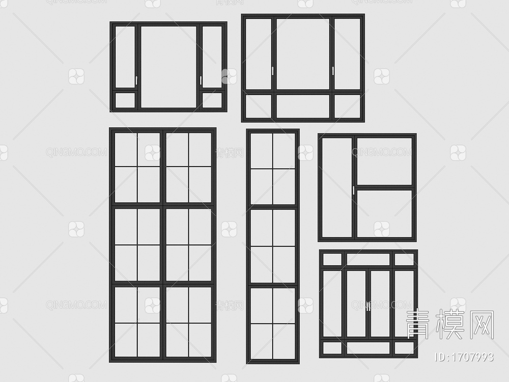 窗户，断桥铝塑钢窗户，平开窗户，窗户组合，落地窗户，别墅客厅阳台窗户3D模型下载【ID:1707993】