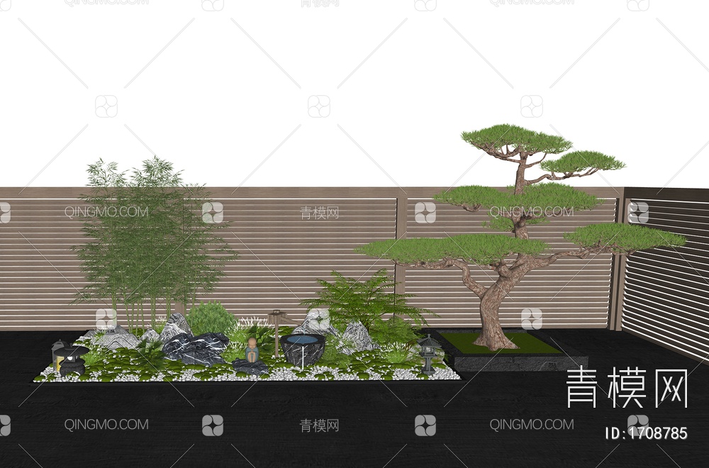 造型松树  假山石头竹子景观小品  园林绿植植物组合SU模型下载【ID:1708785】
