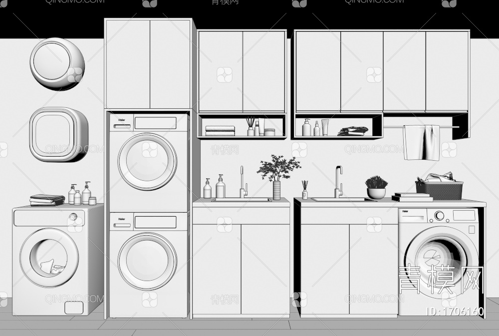 洗衣机 洗衣机柜3D模型下载【ID:1706160】