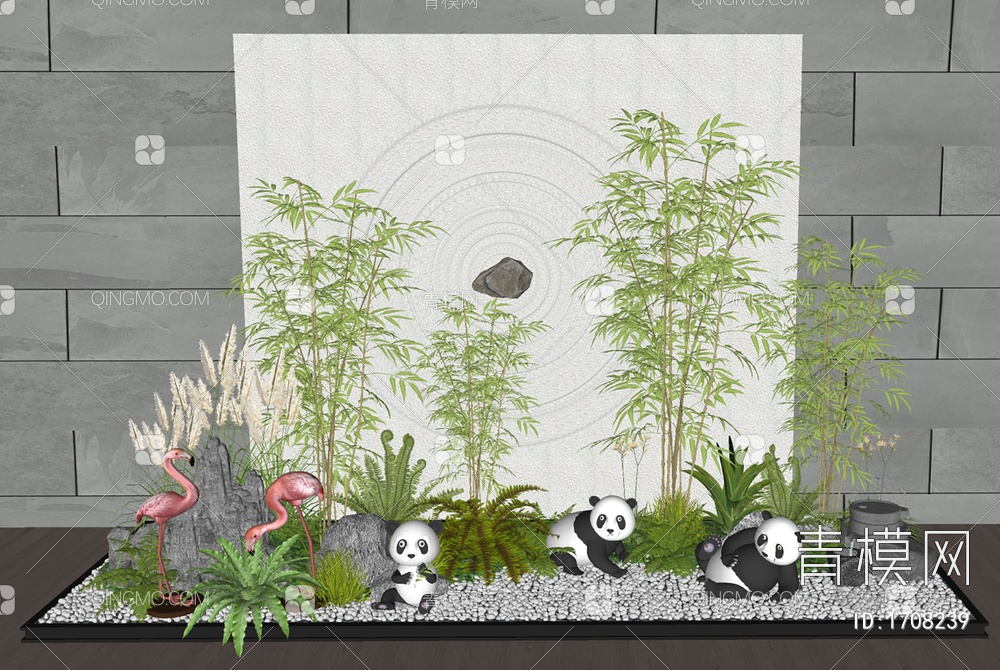 庭院景观小品植物组合 竹子造景  植物堆SU模型下载【ID:1708239】