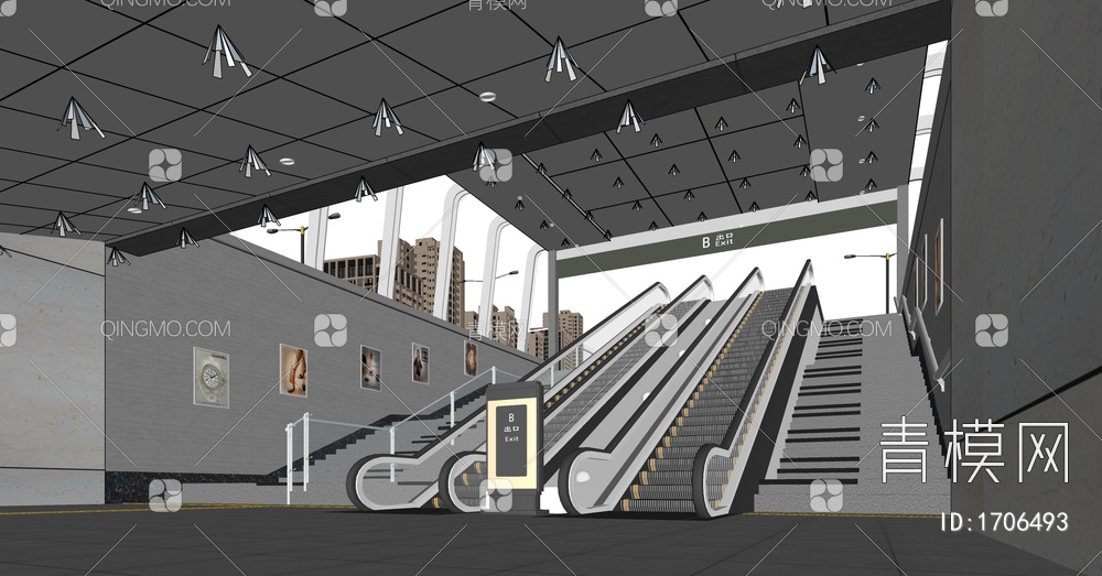 地铁站出入口 扶梯SU模型下载【ID:1706493】