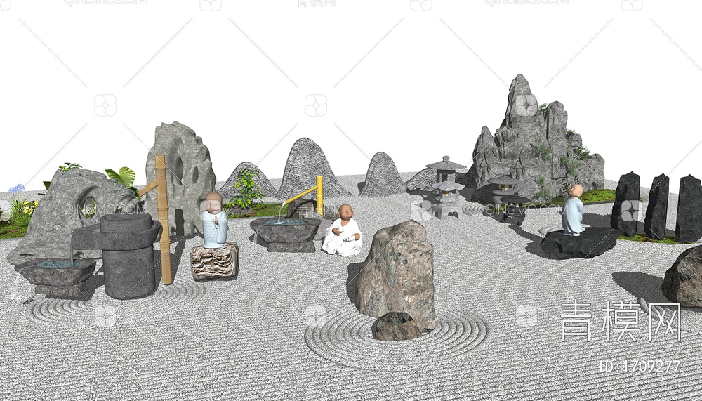 禅意雕塑小品  假山石头 造型石头SU模型下载【ID:1709277】
