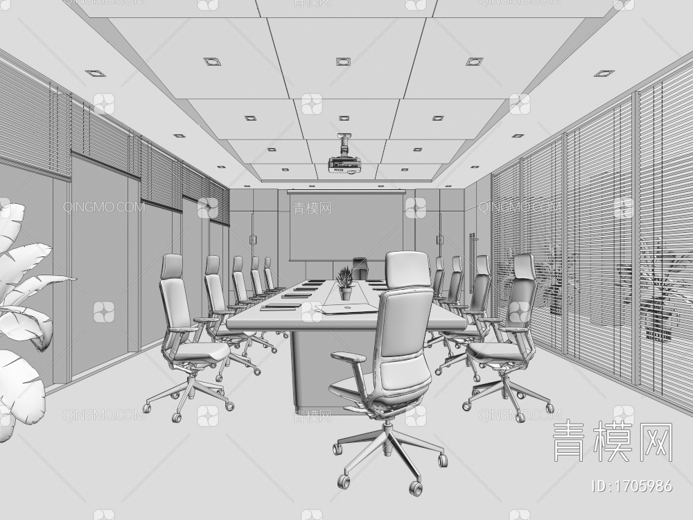 会议室 会议桌 会议桌椅 办公桌椅 投影仪 投影设备3D模型下载【ID:1705986】