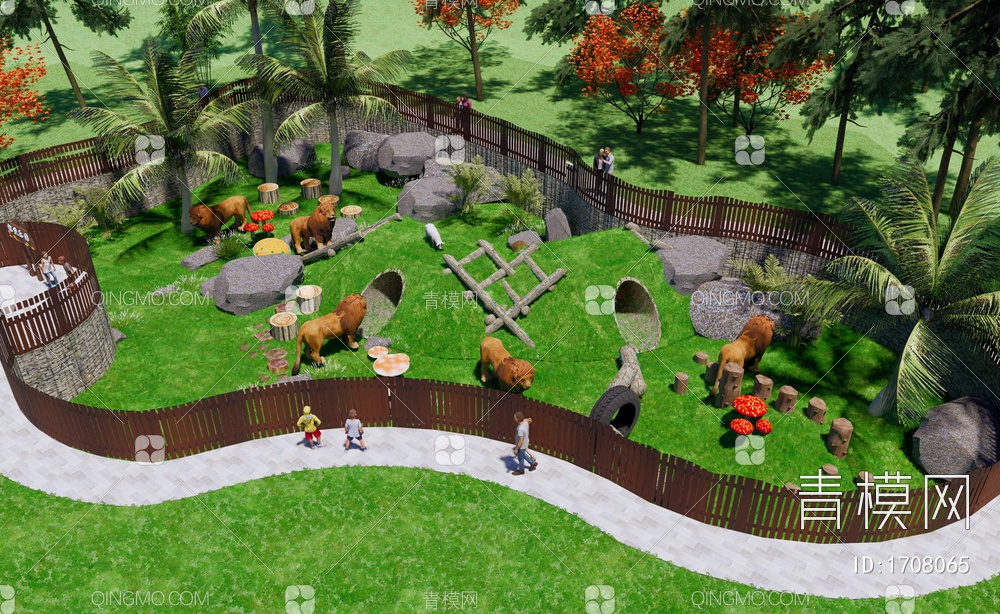 动物公园景观 儿童游乐园 森林野生动物园 狮子 动物 动物园SU模型下载【ID:1708065】