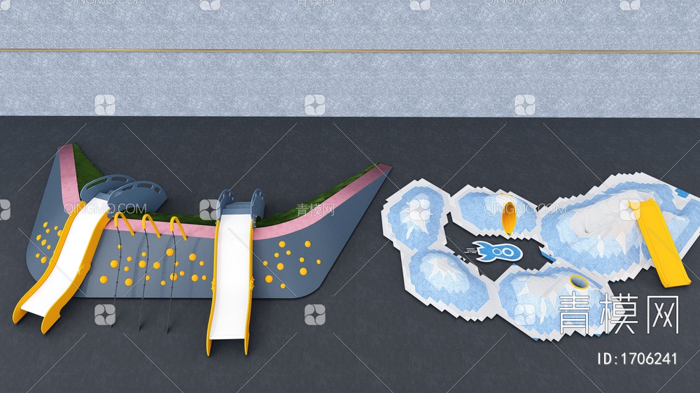 儿童器材组合 游乐岛 儿童活动区 微地形 攀爬滑梯 土包 儿童乐园装置SU模型下载【ID:1706241】