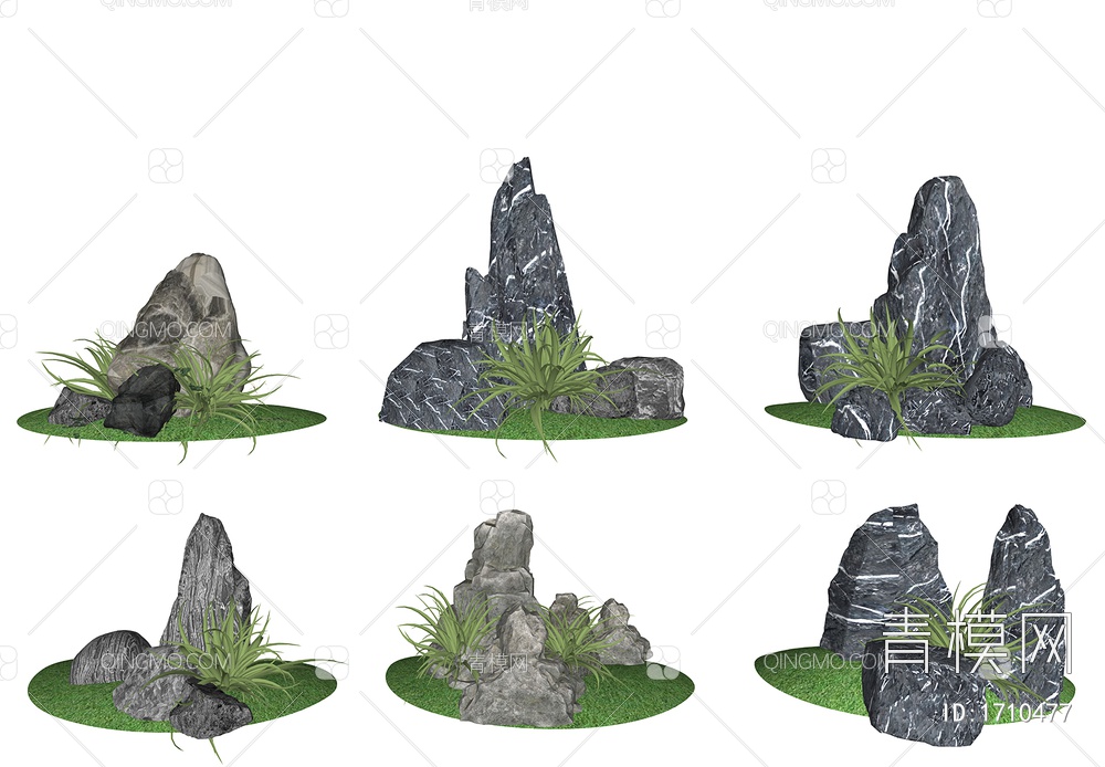景观石头  造型假山石头 枯山水景石组合SU模型下载【ID:1710477】