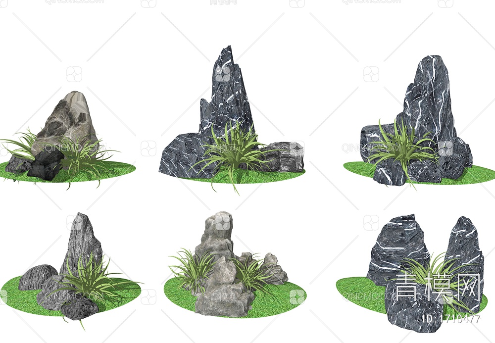 景观石头  造型假山石头 枯山水景石组合SU模型下载【ID:1710477】