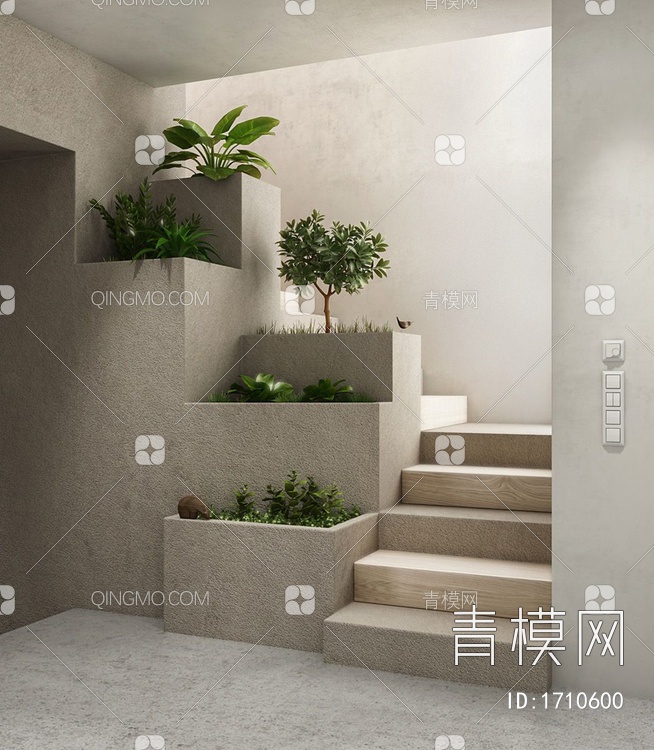 楼梯间 庭院小品 植物花池SU模型下载【ID:1710600】