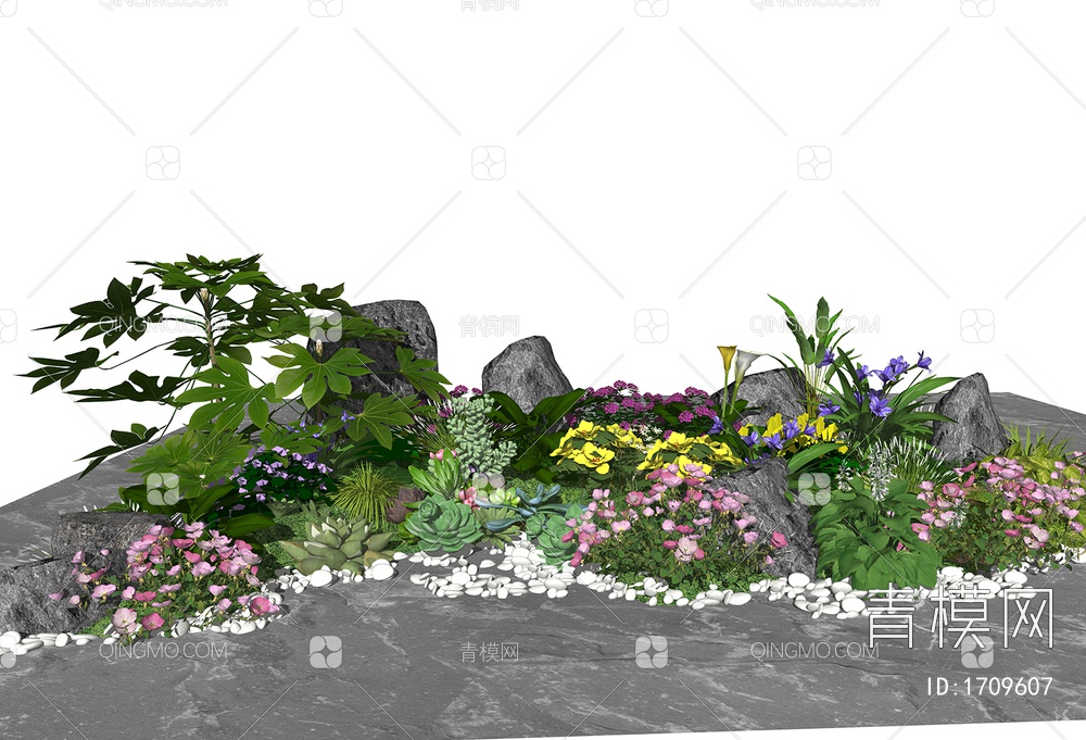 植物花草  花镜 庭院花园 石头景观SU模型下载【ID:1709607】