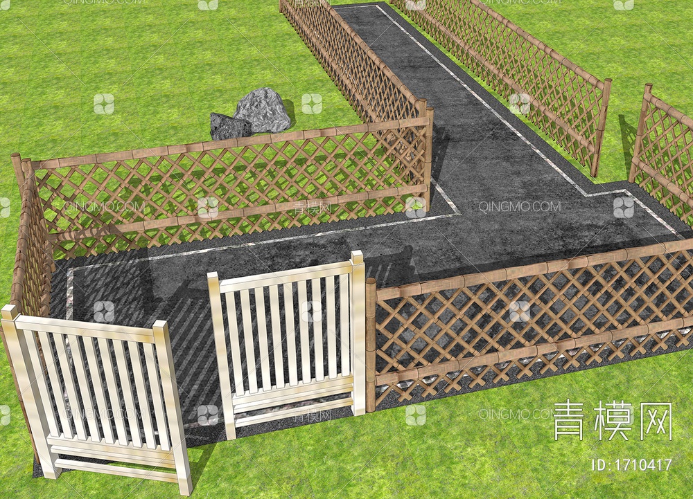 竹篱笆 栅栏 围栏 护栏SU模型下载【ID:1710417】