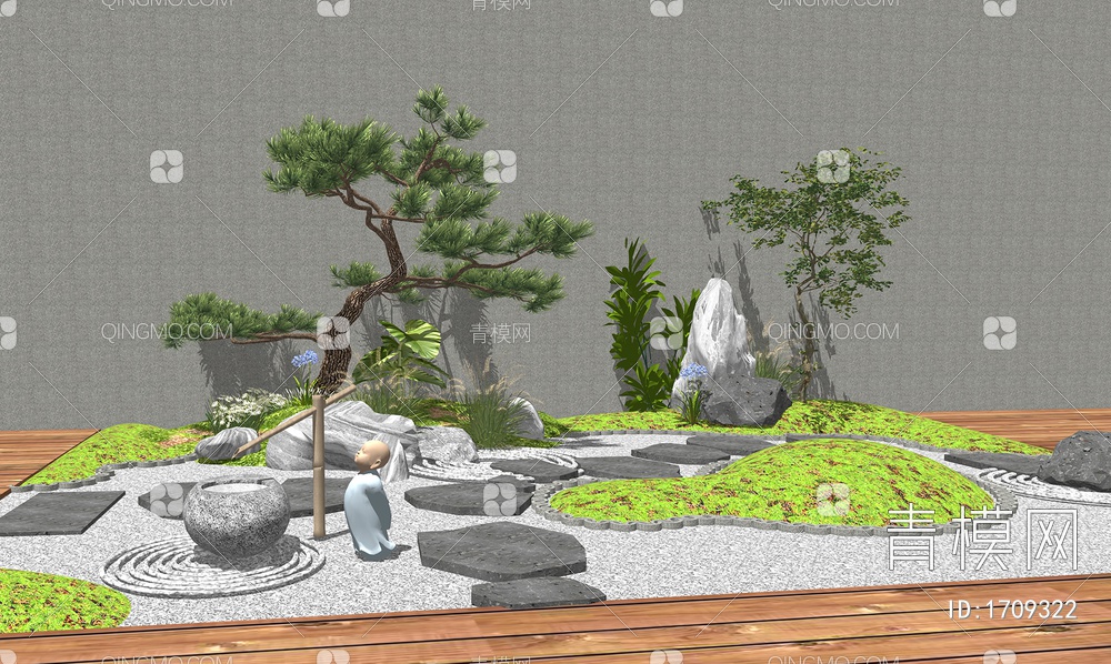 庭院汀步 雕塑石头小品  造型松树SU模型下载【ID:1709322】
