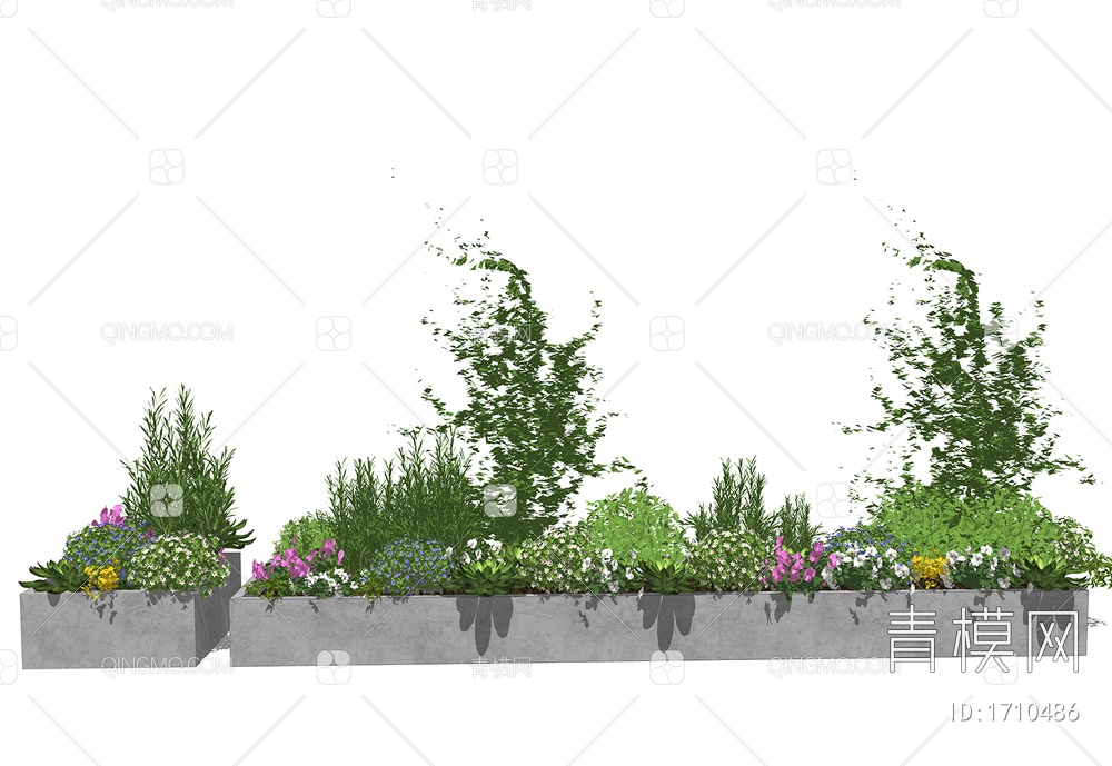 庭院植物花池 景观花卉花境绿植SU模型下载【ID:1710486】