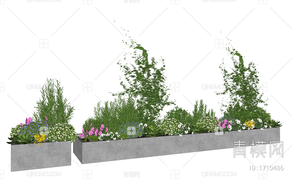 庭院植物花池 景观花卉花境绿植SU模型下载【ID:1710486】