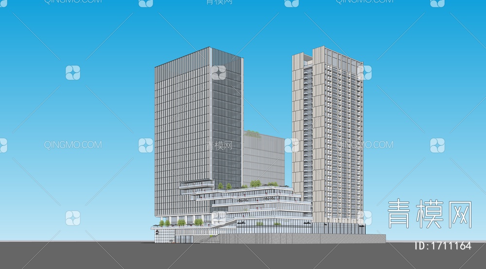 高层办公楼 公寓  总部办公SU模型下载【ID:1711164】