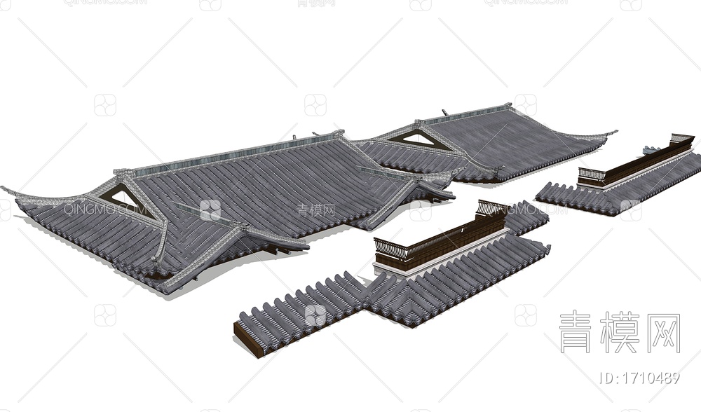 屋檐 屋顶瓦片  古建筑构件SU模型下载【ID:1710489】