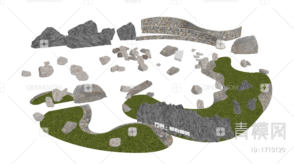 景观石 石头 园林石 置石 块石 庭院石SU模型下载【ID:1710120】