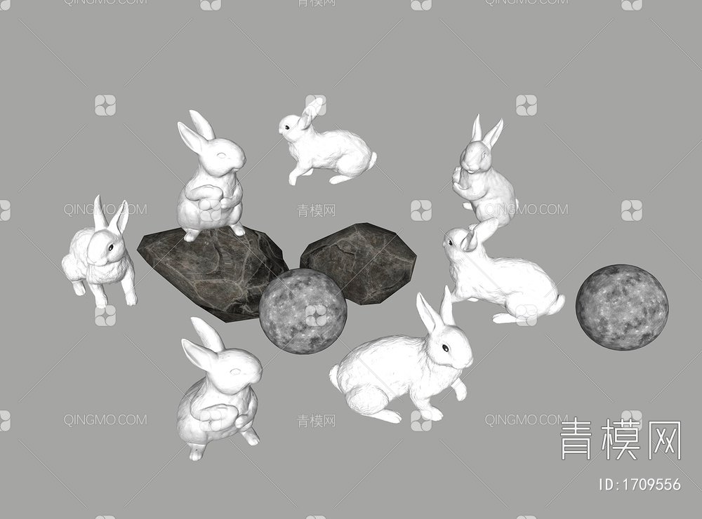 动物雕塑 小兔子雕塑小品SU模型下载【ID:1709556】