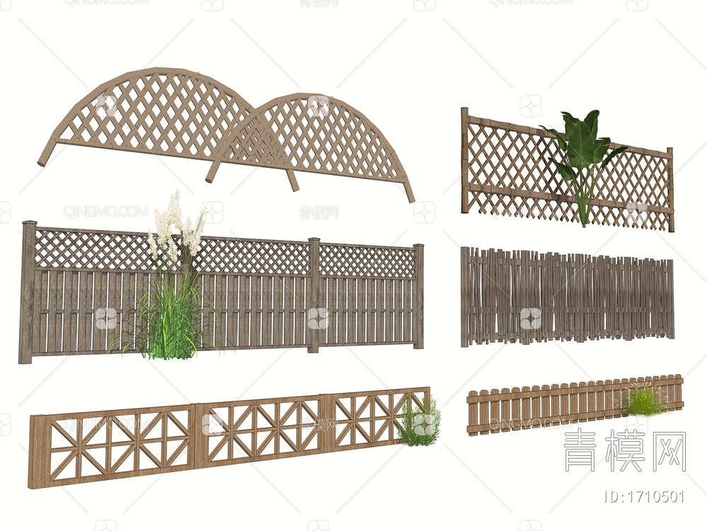 护栏 木栅栏 围栏栏杆SU模型下载【ID:1710501】