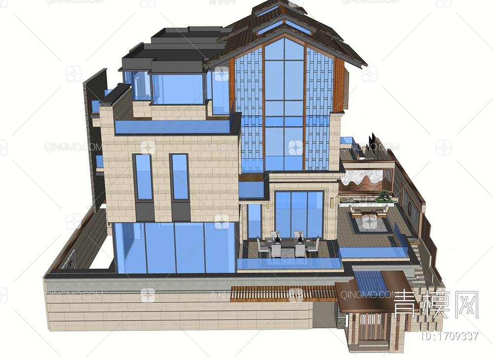 别墅 双拼别墅SU模型下载【ID:1709337】