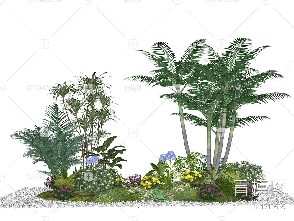 庭院景观植物组合 绿植植物堆 花境SU模型下载【ID:1710585】