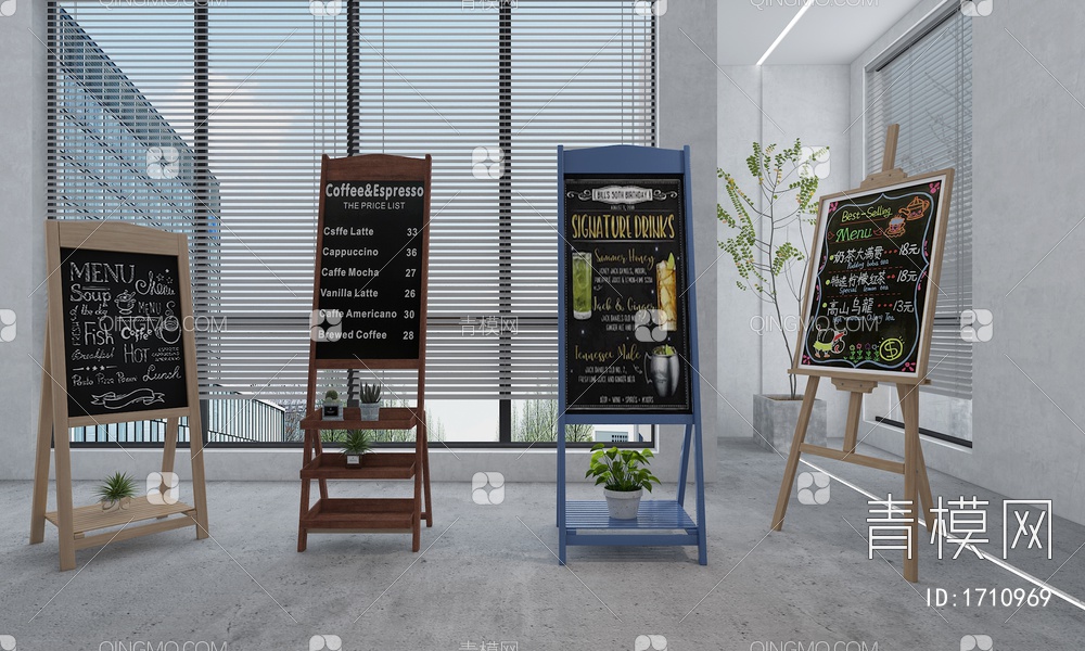 黑板架子 饭店黑板 海报咖啡馆黑板3D模型下载【ID:1710969】
