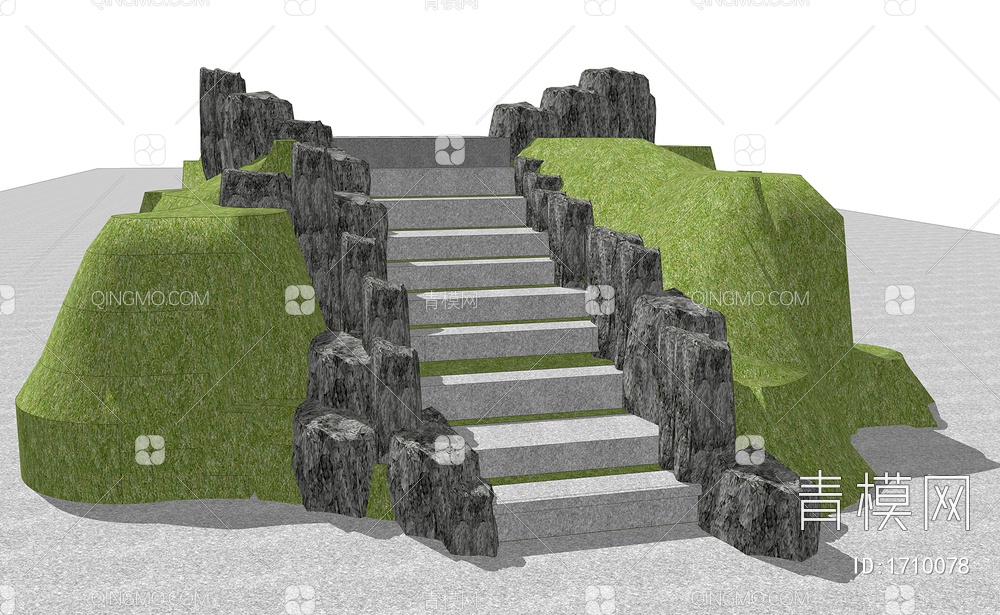 景观台阶 石头梯步SU模型下载【ID:1710078】