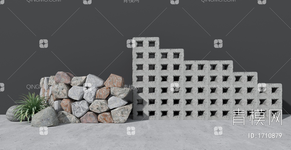 石头堆 漏空方块砖 圆形石头堆 石头3D模型下载【ID:1710879】