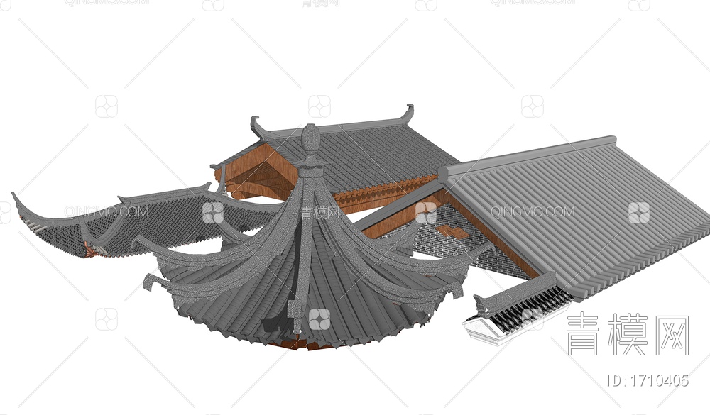 屋檐 屋顶瓦片  建筑构件SU模型下载【ID:1710405】