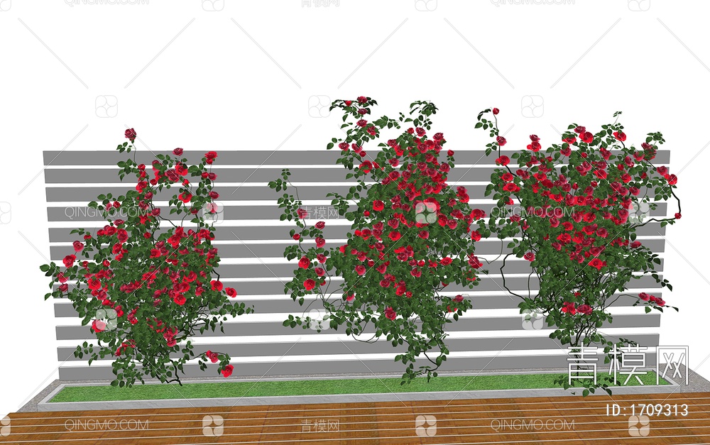 庭院爬藤月季花    景观植物墙SU模型下载【ID:1709313】
