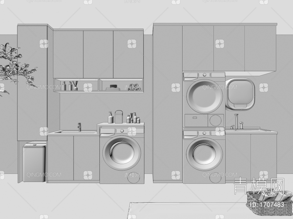 阳台洗衣柜3D模型下载【ID:1707483】