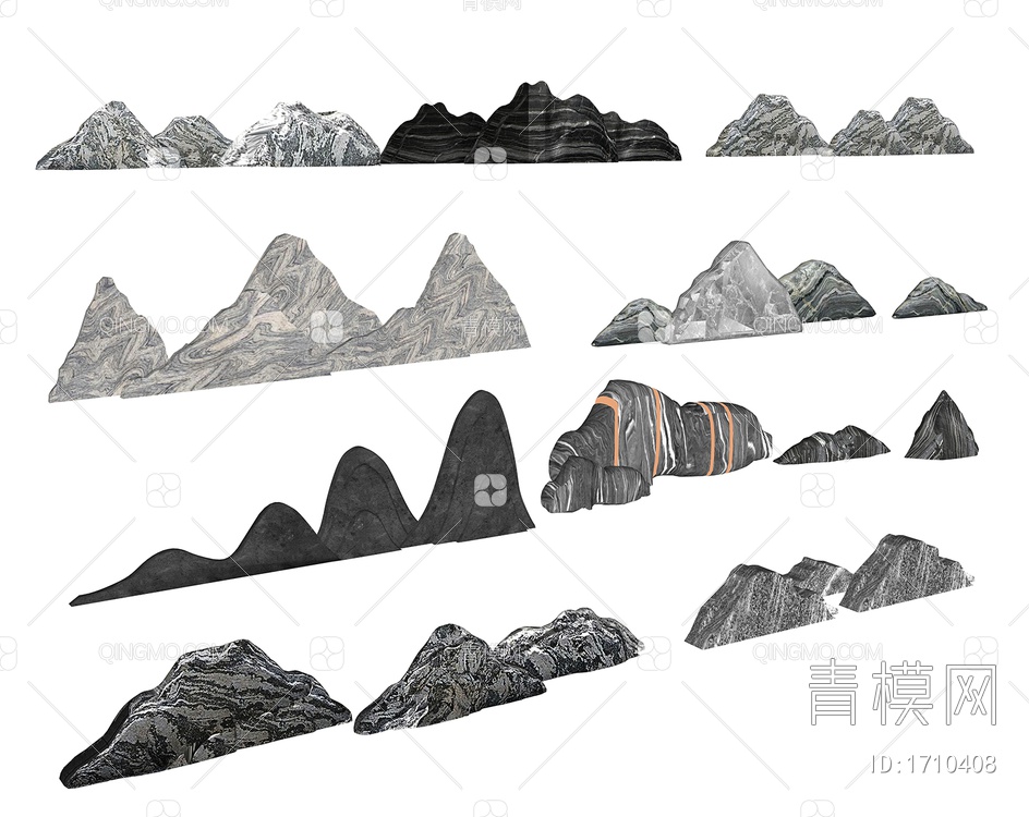 雪浪石 片石 景观石头 山水片岩SU模型下载【ID:1710408】