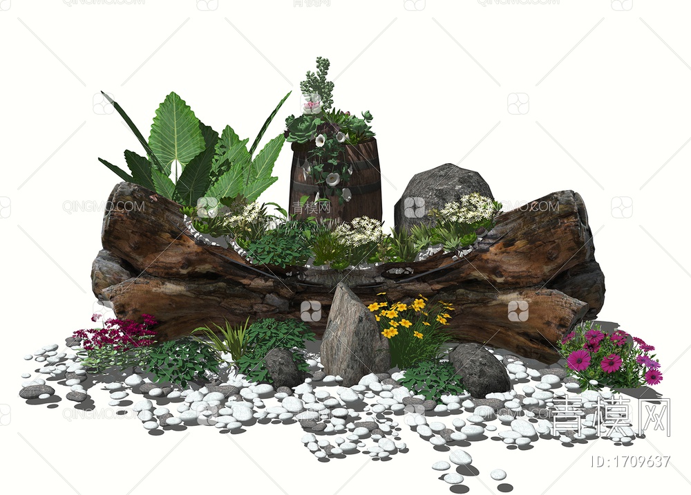 景观植物花卉 木桩花境  景观石头SU模型下载【ID:1709637】