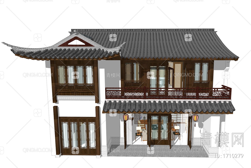 古建筑 独栋别墅 乡村自建房SU模型下载【ID:1710279】