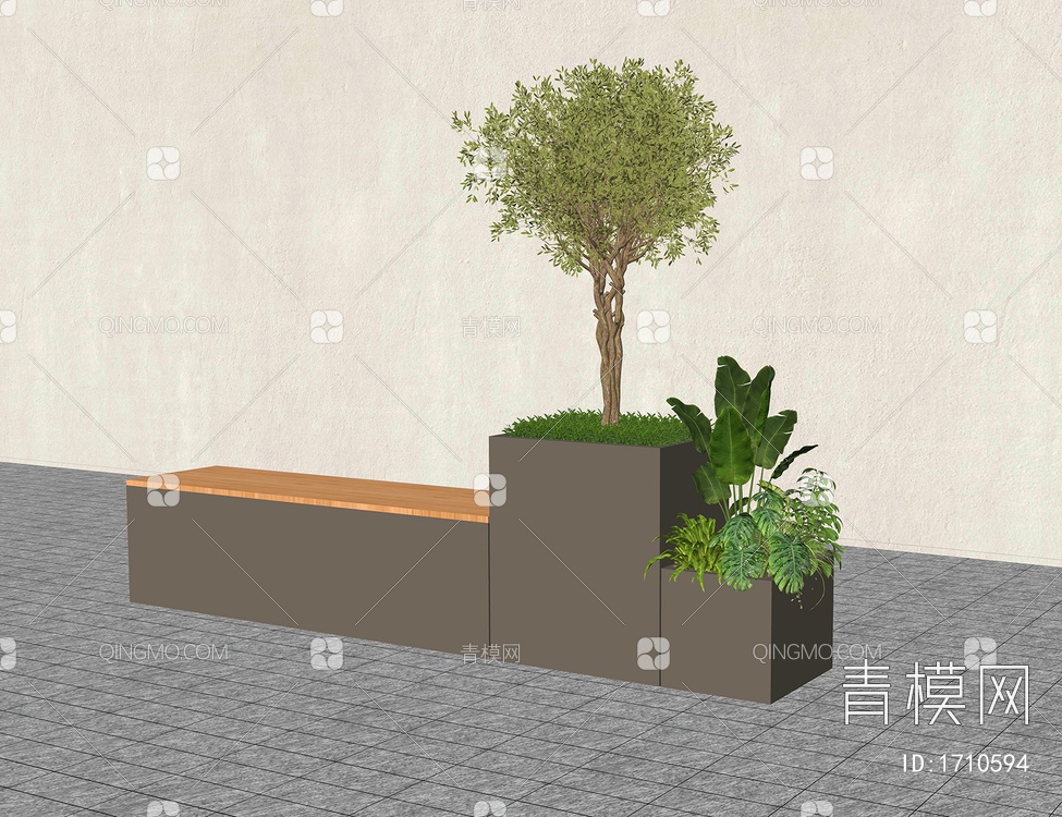 创意花箱坐凳绿植组合 植物花箱SU模型下载【ID:1710594】