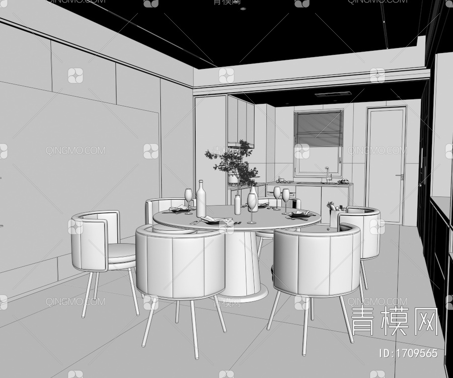家居客厅、餐厅、厨房、入户3D模型下载【ID:1709565】