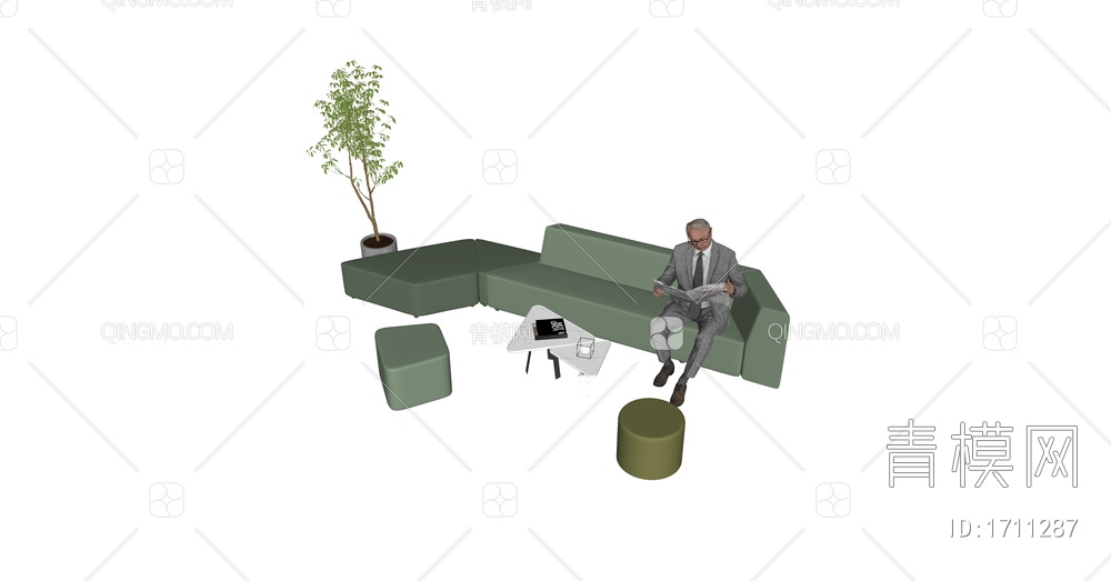 办公休闲组合沙发SU模型下载【ID:1711287】