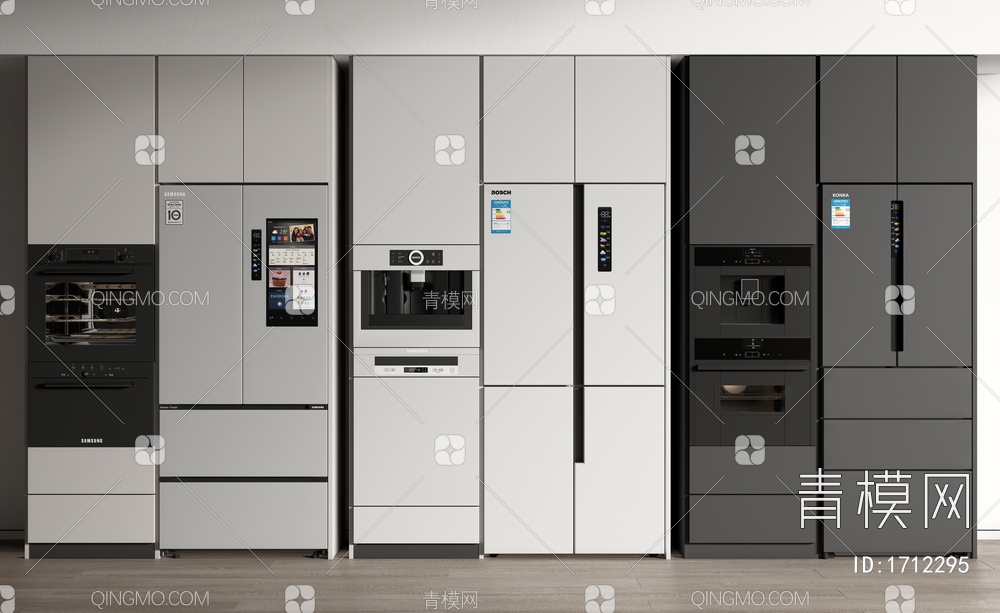 冰箱 双开门冰箱 嵌入式冰箱 烤箱 咖啡机3D模型下载【ID:1712295】