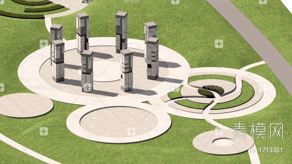 景观公园节点雕塑柱子SU模型下载【ID:1713351】