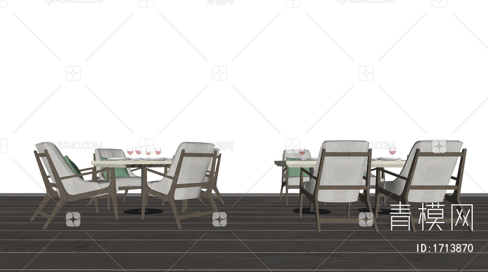 餐厅餐桌椅组合   多人餐桌椅SU模型下载【ID:1713870】