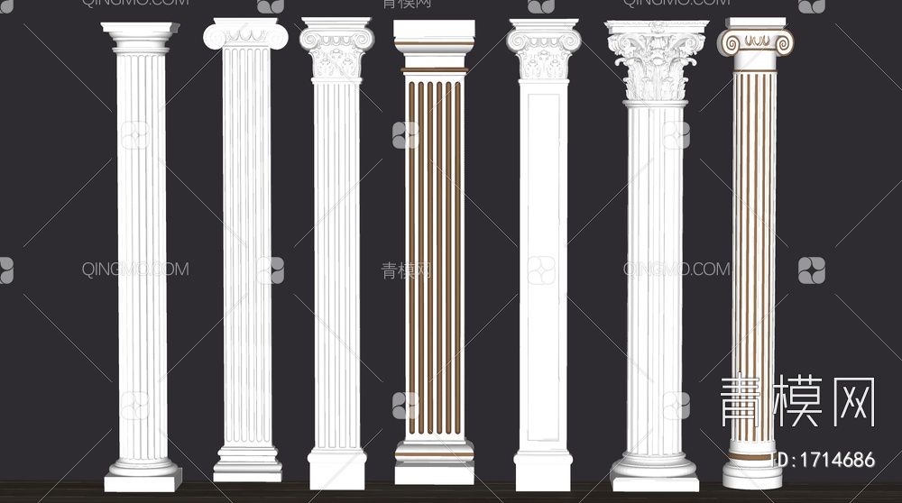柱子 罗马柱 石膏柱子 装饰柱SU模型下载【ID:1714686】