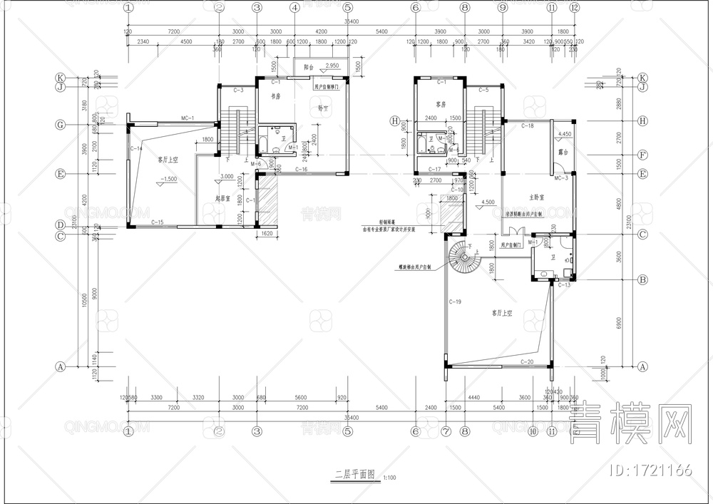 豪华围合型别墅建筑图【ID:1721166】