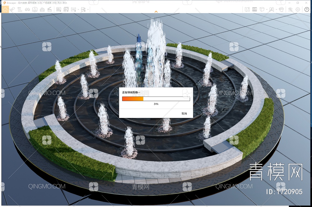 喷泉 圆形喷泉 水池 广场喷泉 水柱 流水 跌水SU模型下载【ID:1720905】