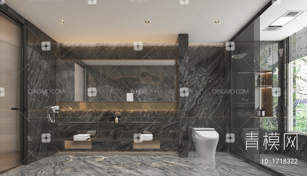 卫生间，极简卫生间，卫浴用品3D模型下载【ID:1718322】