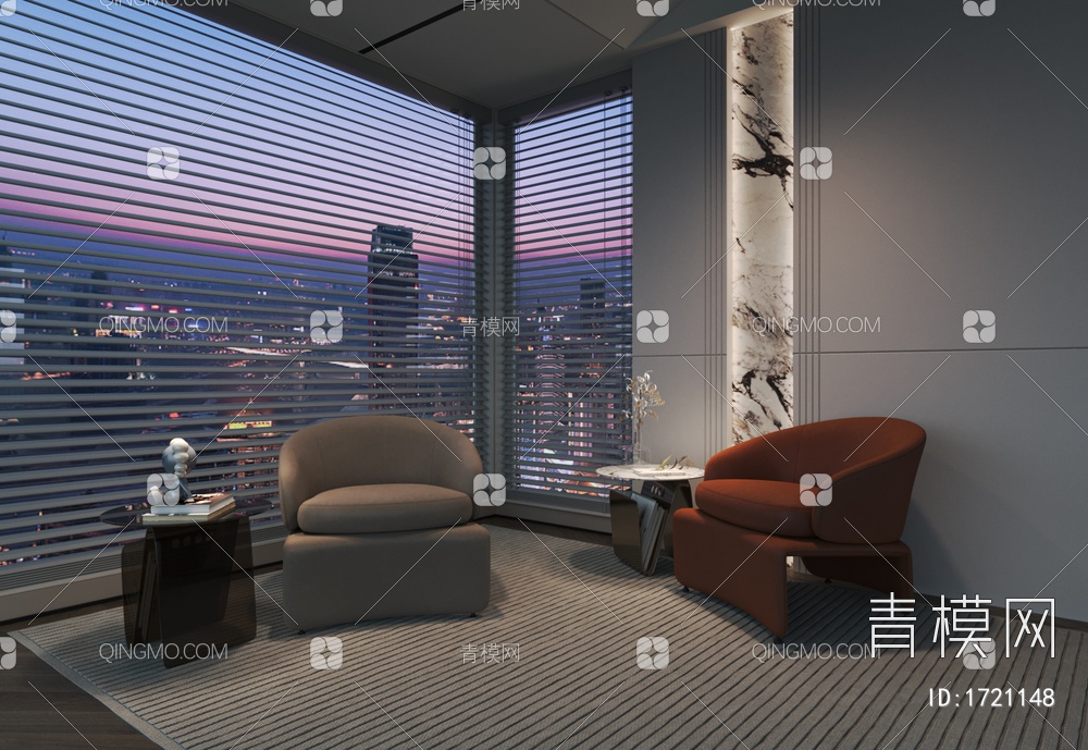 休闲区单椅边几组合，摆件3D模型下载【ID:1721148】