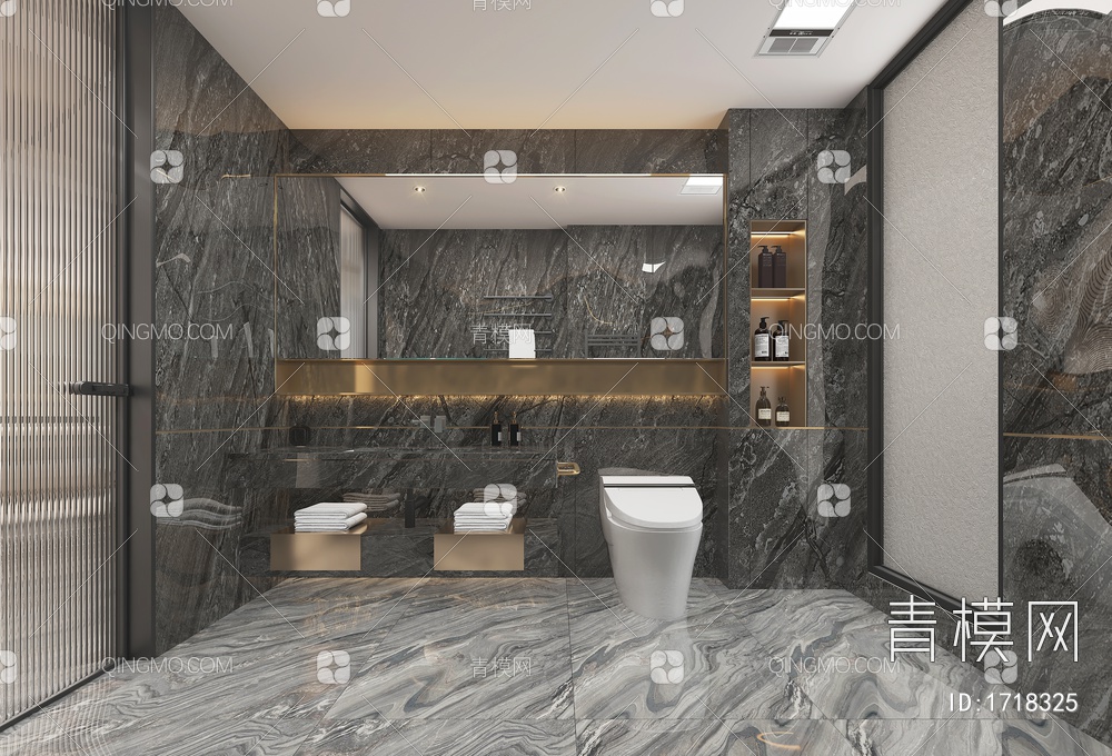 卫生间，极简卫生间，卫浴用品3D模型下载【ID:1718325】