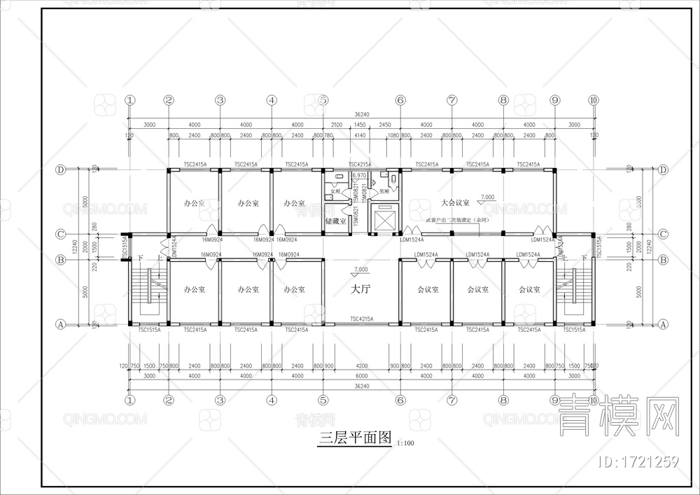 厂区办公楼施工图【ID:1721259】