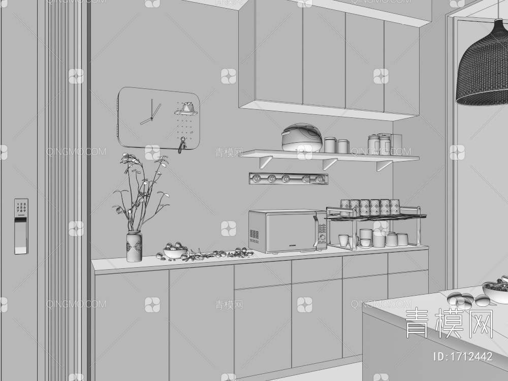 橱柜组合 餐厨摆件3D模型下载【ID:1712442】