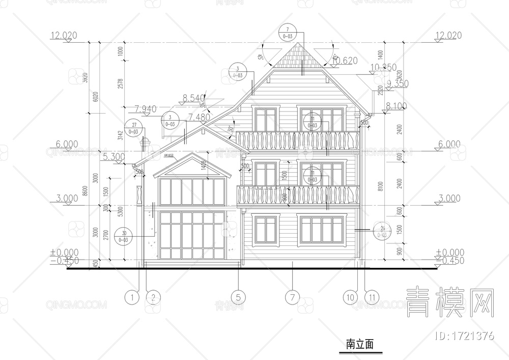 乡村2层半别墅建筑结构图【ID:1721376】